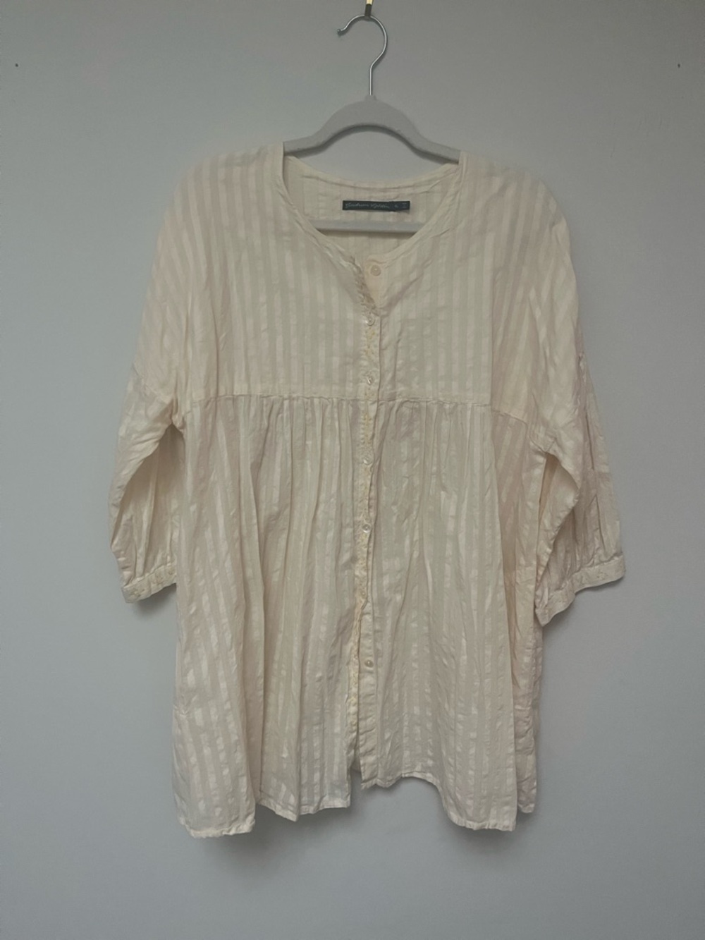 Gudrun Sjödén Pale Yellow Striped Organic Cotton Embroidered Tunic Extra Large